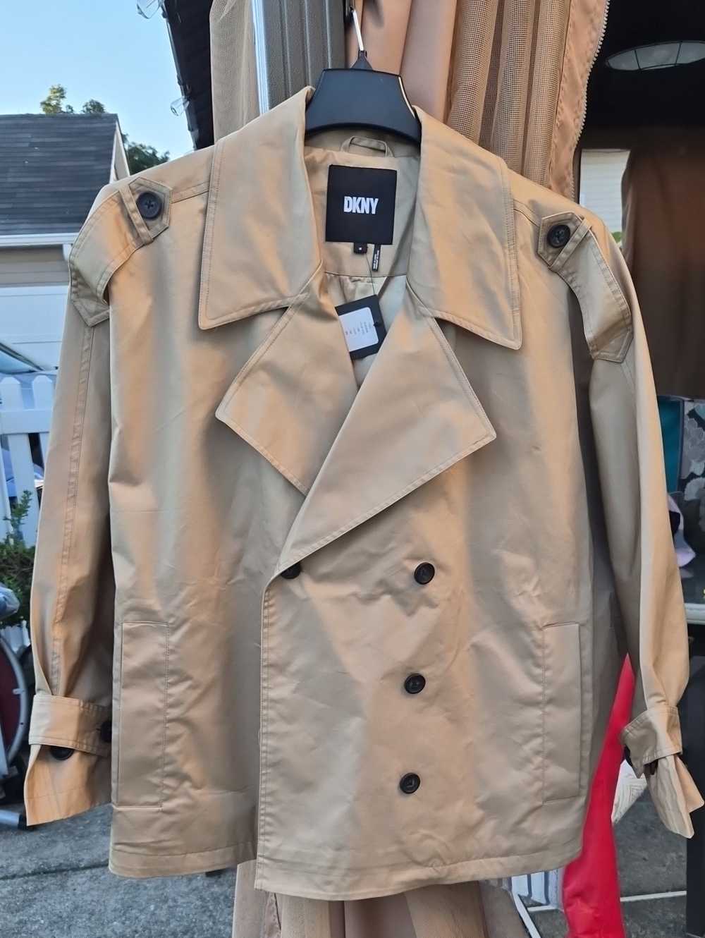 NWT DKNY Woman's Tan Double-Breasted Oversized Trench Coat PTP 28, L 29
